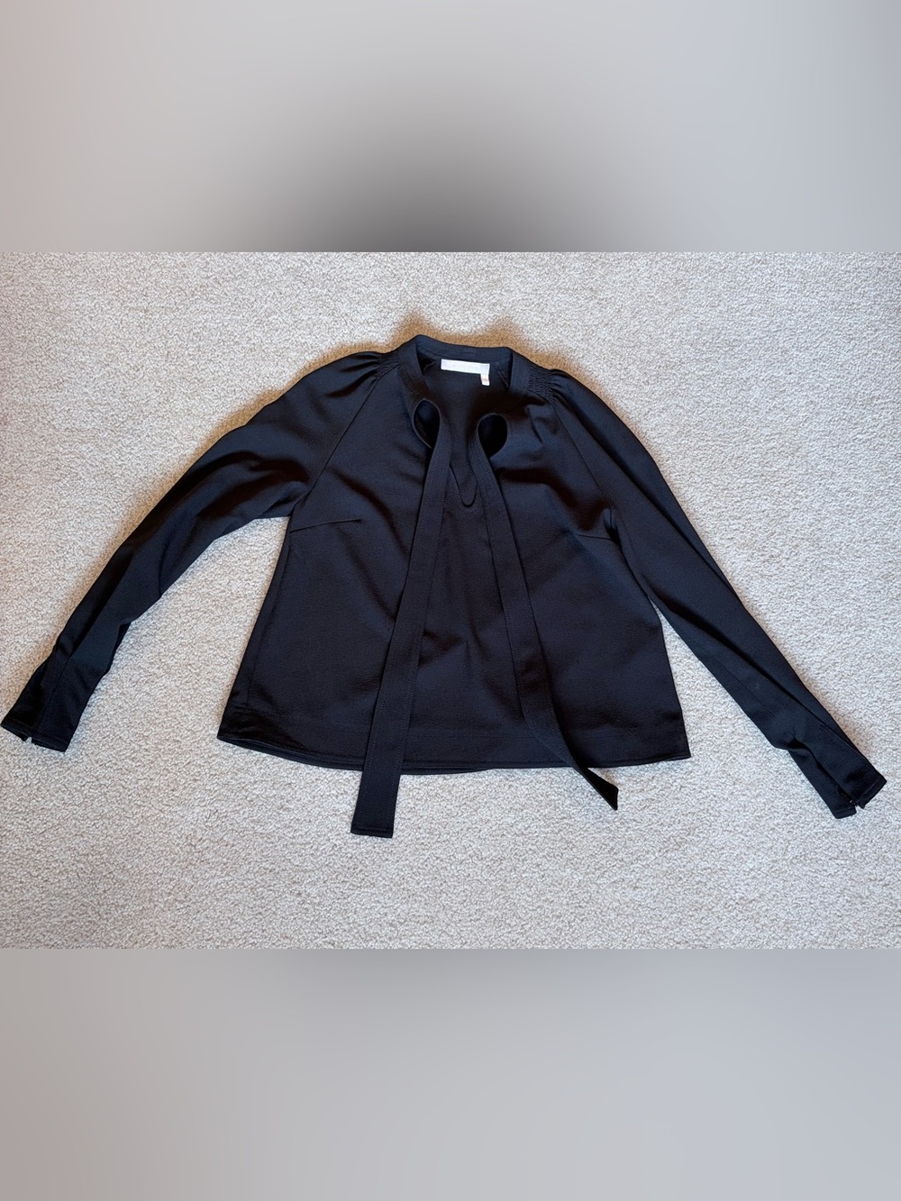 See by Chloe, Black Tie-Neck Long Sleeve Blouse. - Picture 2 of 8